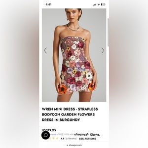 Showpo Strapless Bodycon Garden Flowers Dress in Burgundy size US 4